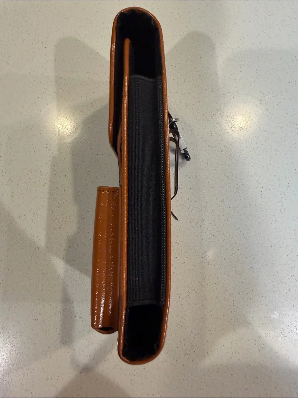 Hengwin Brown Leather Look Phone Case with Front Pocket Clip-On Caribiner